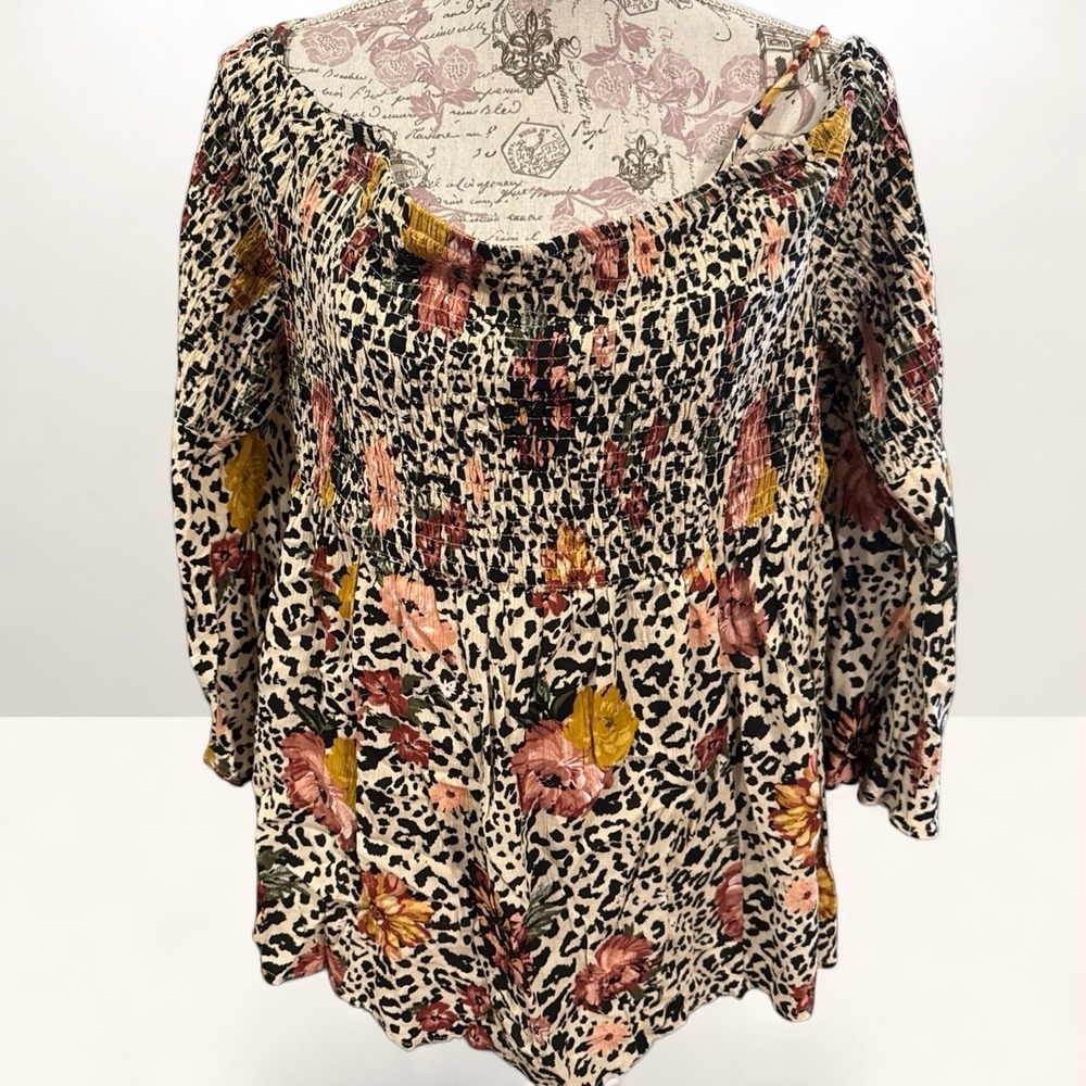 Women's NWT Torrid Floral Animal Print Top Crinkle Size 2XL Cottagegore Boho